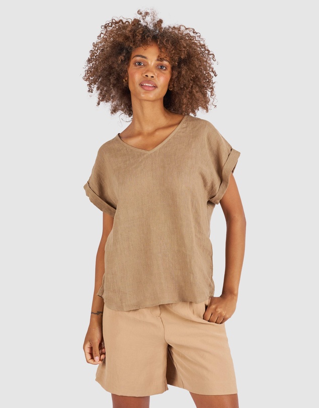 CAMIXA - Martina Linen V-Neck T-shirt