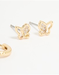 Lovisa - Gold Plated Cubic Zirconia Butterfly Huggie & Stud Earrings 2-Pack