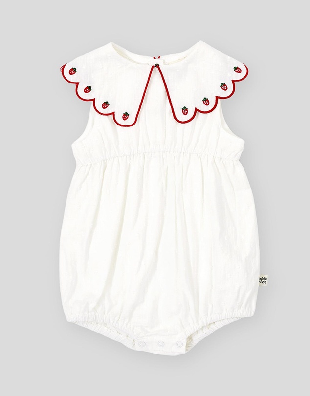 Goldie + Ace - Scallop Collar Strawberry Romper - Babies