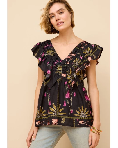 NEXT - Sleeveless Ruffle V-Neck Top