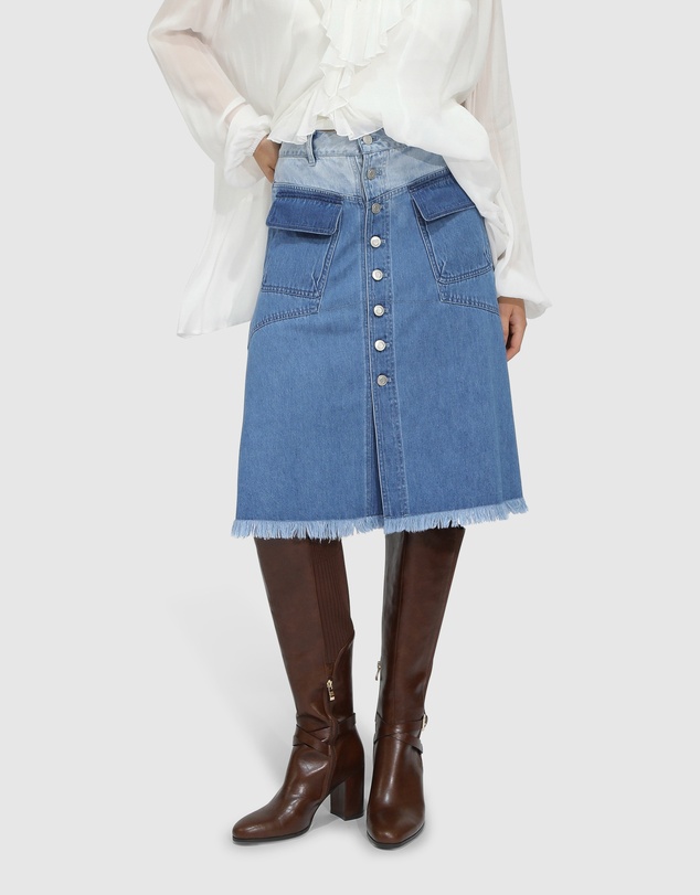 Belle & Bloom - Let Me Wander Button Front Denim Midi Skirt