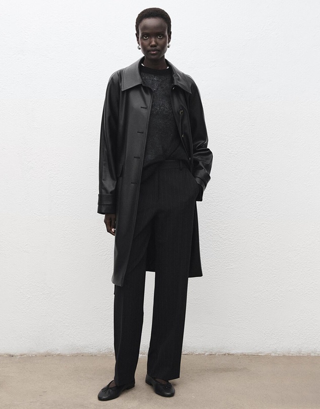 M.N.G - Long Faux-Leather Trench Coat With Belt