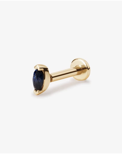 Michael Hill - Marquise Shape Blue Sapphire Gemstone Flat Back Helix Stud Earring in 10kt Yellow Gold