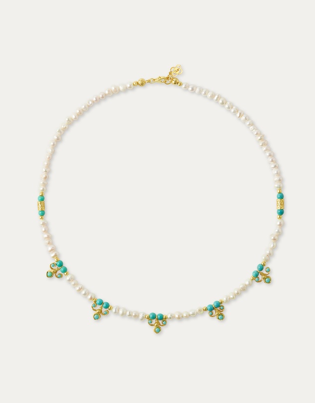 Ottoman Hands - Amelie Pearl and Turquoise Beaded Necklace