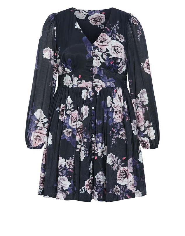 City Chic - Plus size Silver Blossom Mini Dress - navy