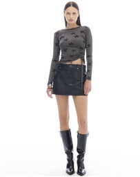 THE TALES - Black Star Mesh Ruched Longsleeve Top
