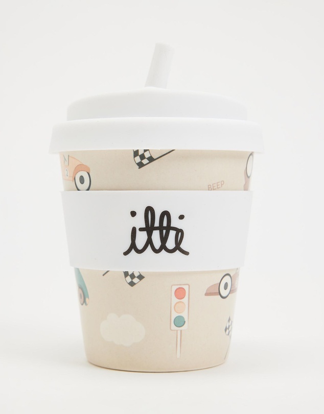 itti bitti - 240ml Reusable Baby Cino Cup With 1 Straw - Zoom Zoom Race Car