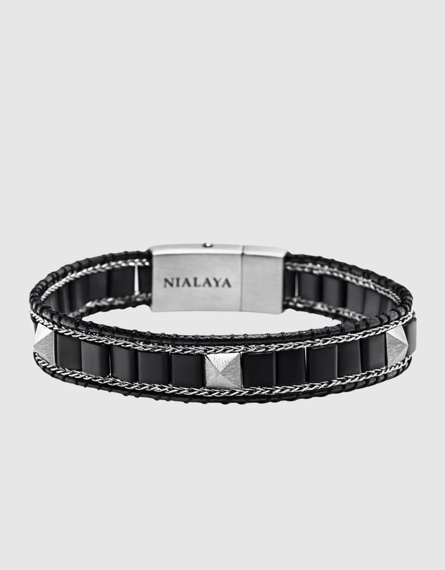 Nialaya Jewellery - Black Onyx Stud Bracelet with Silver