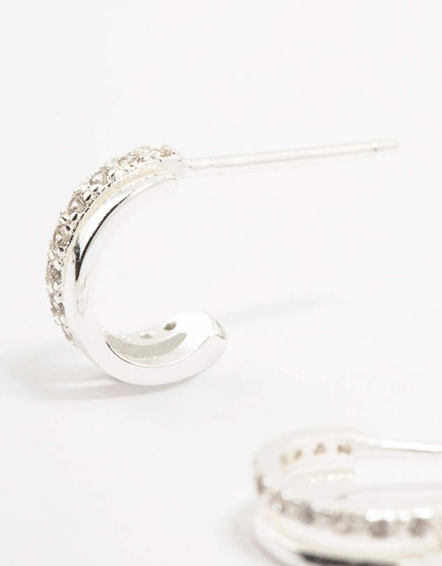 Lovisa - Sterling Silver Cubic Zirconia Double Hoop Earrings
