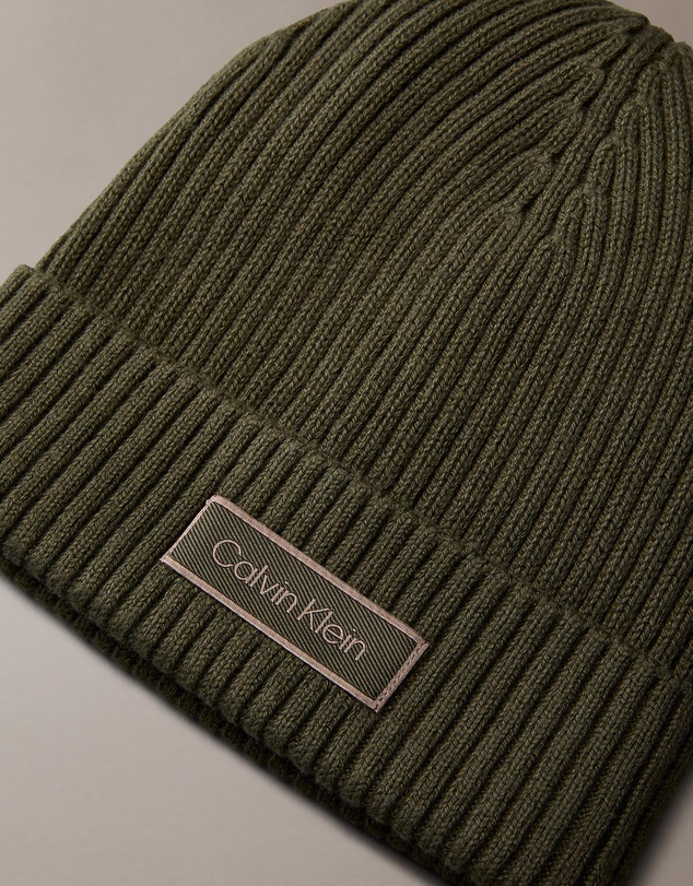 Calvin Klein - Patch Chunky Rib Cotton Beanie