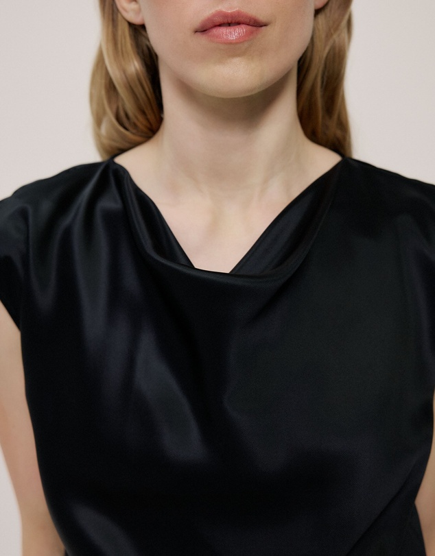 Trenery - Satin Cowl Neck Blouse in Black