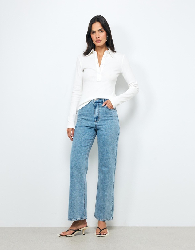 AERE - High Rise Stretch Straight Jeans