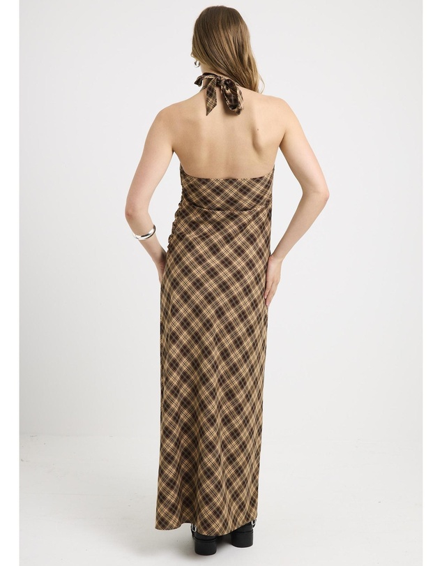 Insight - Kiera Ruched Check Halter Maxi Dress