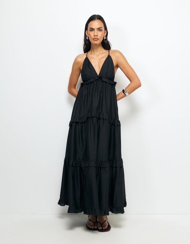 AERE - Ivara V-Neck Tiered Maxi Dress