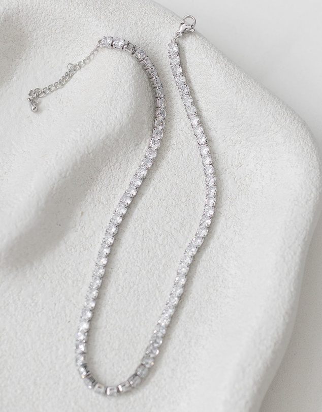 The White Collection - Tiffany - Modern Silver Bridal Necklace
