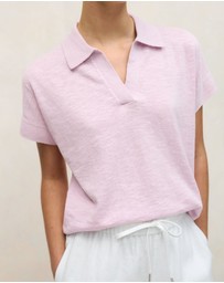 Trenery - Linen Cotton Relaxed Knit Polo in Soft Lilac