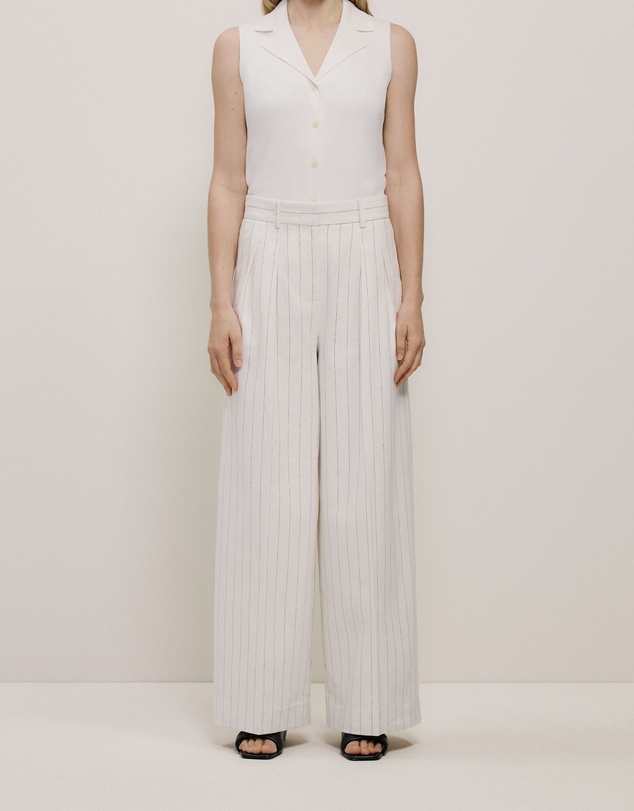Trenery - Linen Cotton Pinstripe Pant in Parchment
