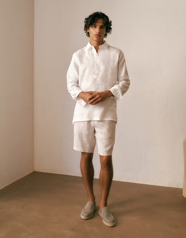 Trenery - Linen Glen Check Short in Stone