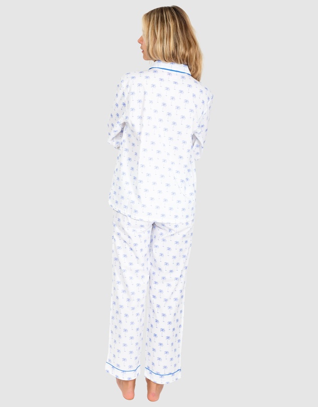 Sant And Abel - Women's Blue Palm Tree Long Sleeve Pajama Set