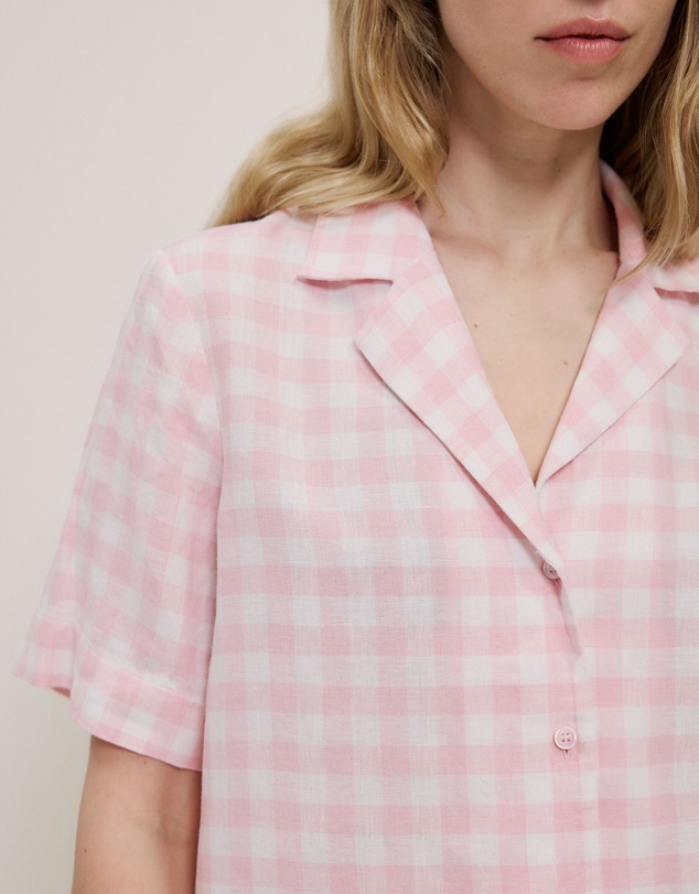 Trenery - Gingham Linen Short Sleeve Shirt in Blossom Pink