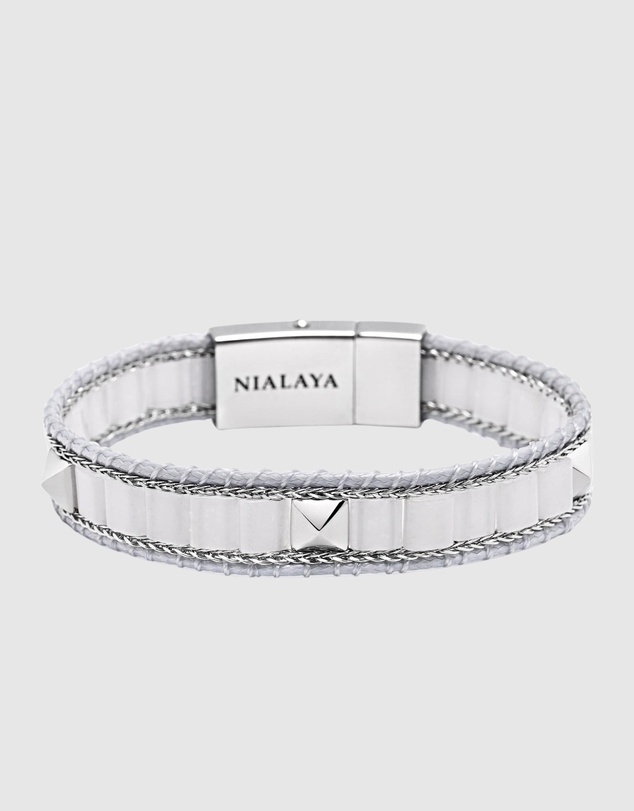 Nialaya Jewellery - White Jade Stud Bracelet