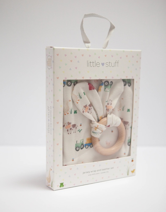 Little Stuff - Farm Friends Jersey Wrap With Teether Gift Set
