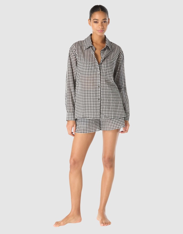 Michael Kors - Boho Gingham Cotton Long-Sleeve Beach Shirt Cover Up