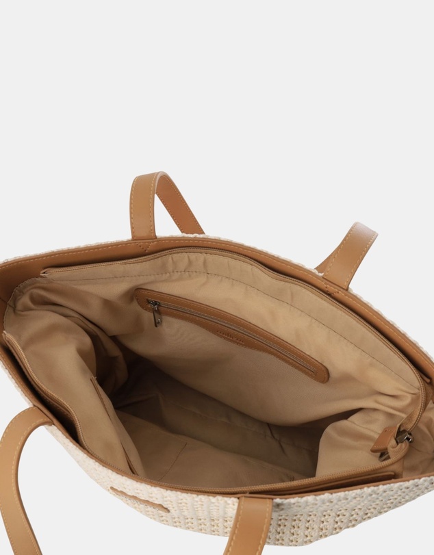 Milleni - Milleni Woven Raffia 2-Tone Tote Bag