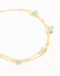 Lovisa - Gold Plated Green Semi Precious Stone Layered Toggle Bracelet