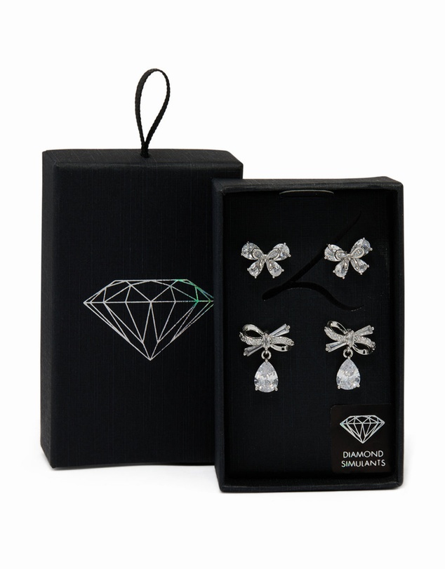 Lovisa - Silver Cubic Zirconia Bow Earrings 2-Pack