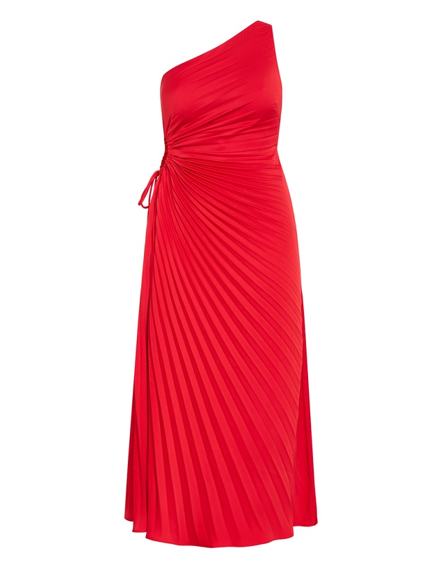 City Chic - Plus size Aliza One Shoulder Pleat Maxi Dress - red