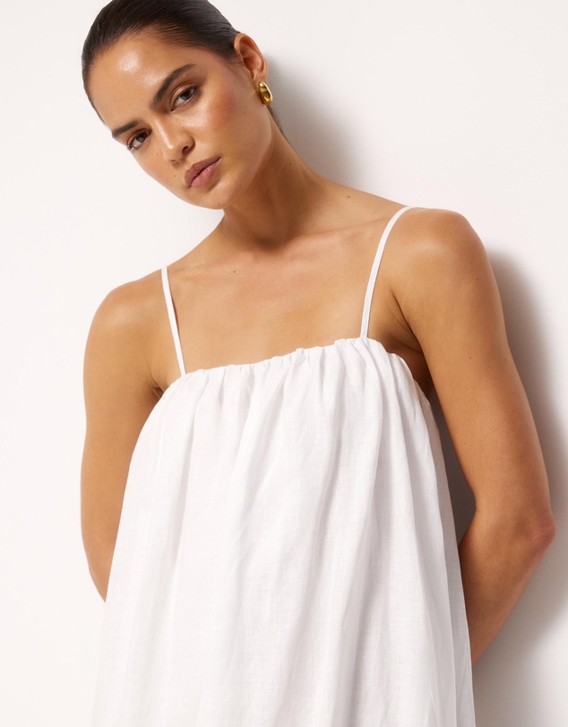 AERE - Liv Linen Gathered Neckline Midi Dress