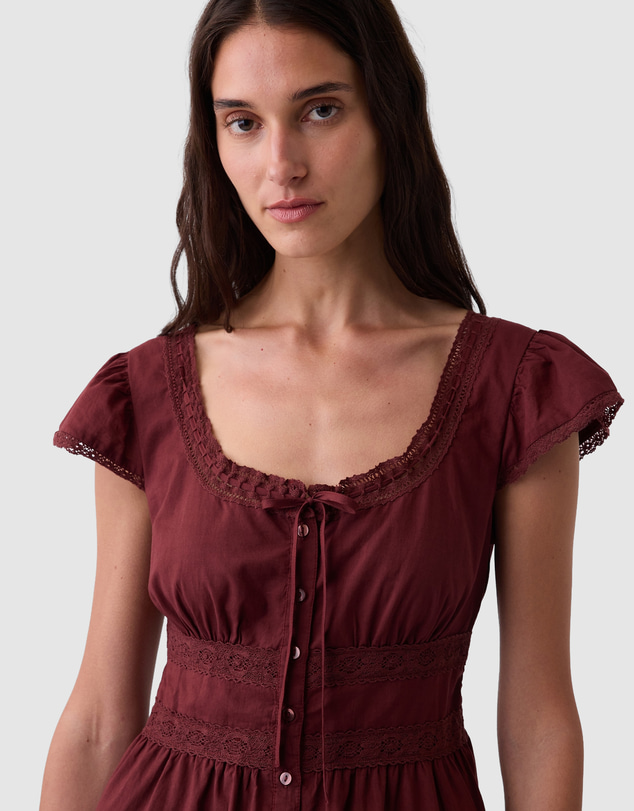 GAP - SS Lace Trim Button Mini Dress