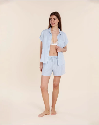 Gingerlilly - Charlotte Blue Linen Pyjama Set