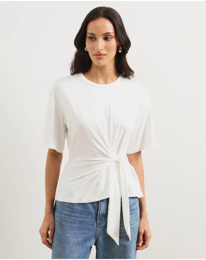 Atmos&Here - Rose Short Sleeve Tie Waist Top