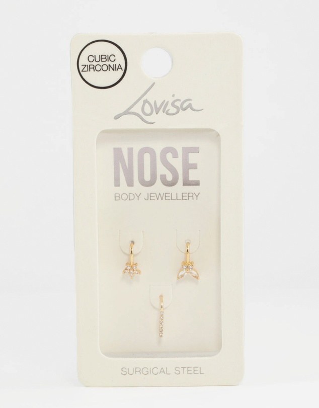 Lovisa - Gold Plated Nature Faux Nose Studs 3-Pack