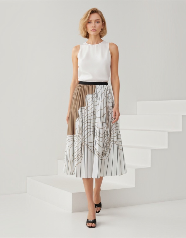 Mossée - Amelie Abstract Print Pleated Skirt