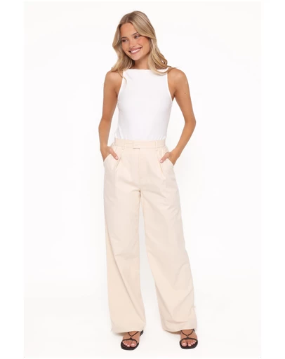 Petal & Pup - Asher Tie Detail Tapered Leg Pants - Cream