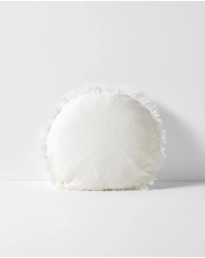 Aura Home - Vintage Linen Fringe Small Round Cushion