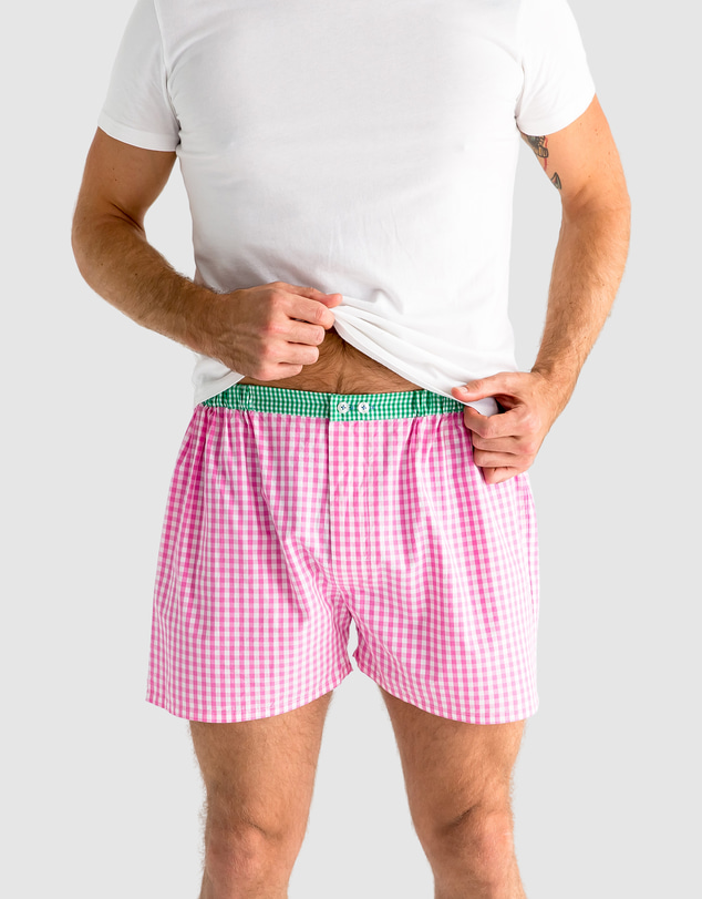 Sant And Abel - Men's Hepburn Gingham Pink Boxer Shorts