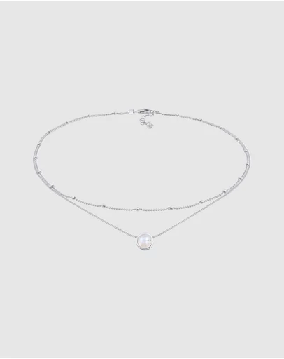 Elli Jewelry - Moonstone Layered Choker in 925 Silver