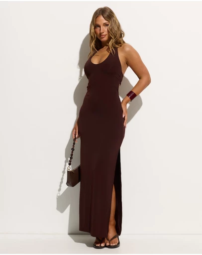 Dazie - Adele Halter Gemstone Jersey Maxi Dress