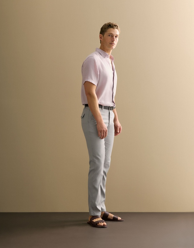 Trenery - Regular Fit Delave Linen Short Sleeve Shirt in Faded Violet