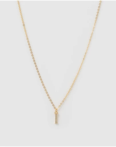 Izoa - Crystal Letter I Necklace Gold
