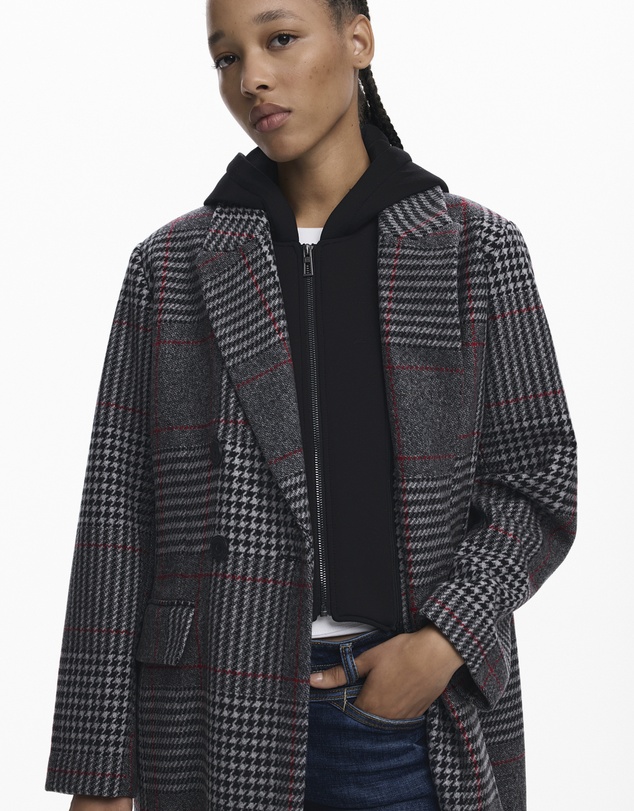 Desigual - Tartan coat removable hood