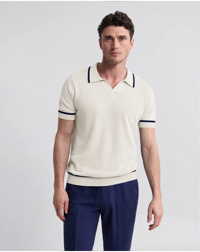 Oxford - Vito Linen Blend Polo With Tipping