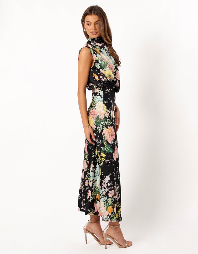 Petal & Pup - Anabelle Halter Neck Midi Dress - Black Floral