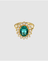 Elli Jewelry - Ring Cocktail Elegant Royal with quartz and zirconia crystals in 925 sterling silver gold plated