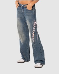 EDIKTED - Low Rise Ribbon Lace Up Jeans