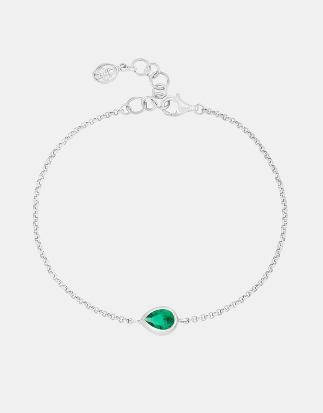 Dower & Hall - Women's Green Garnet Pear Chain Bracelet In Sterling Silver